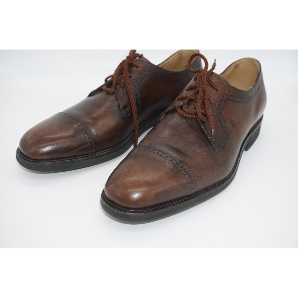 Tod's Shoes Mens Size 6.5‎ Brown Leather Cap Toe Derby Dress Made In Italy
